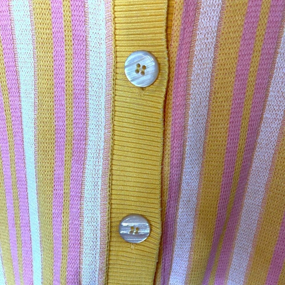 Zara Womens Cardigan Size Small Button Front Long Sleeve Yellow Pink Striped - Picture 3 of 8
